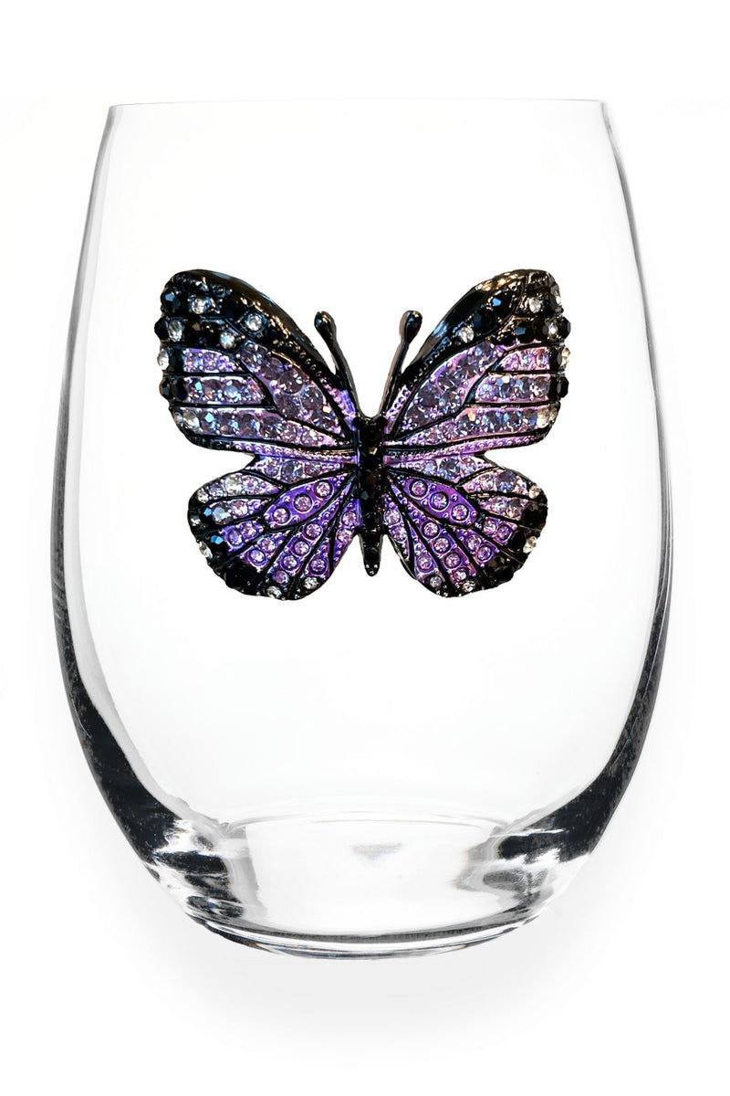 QJ Stemless Wine Glass - Purple Butterfly