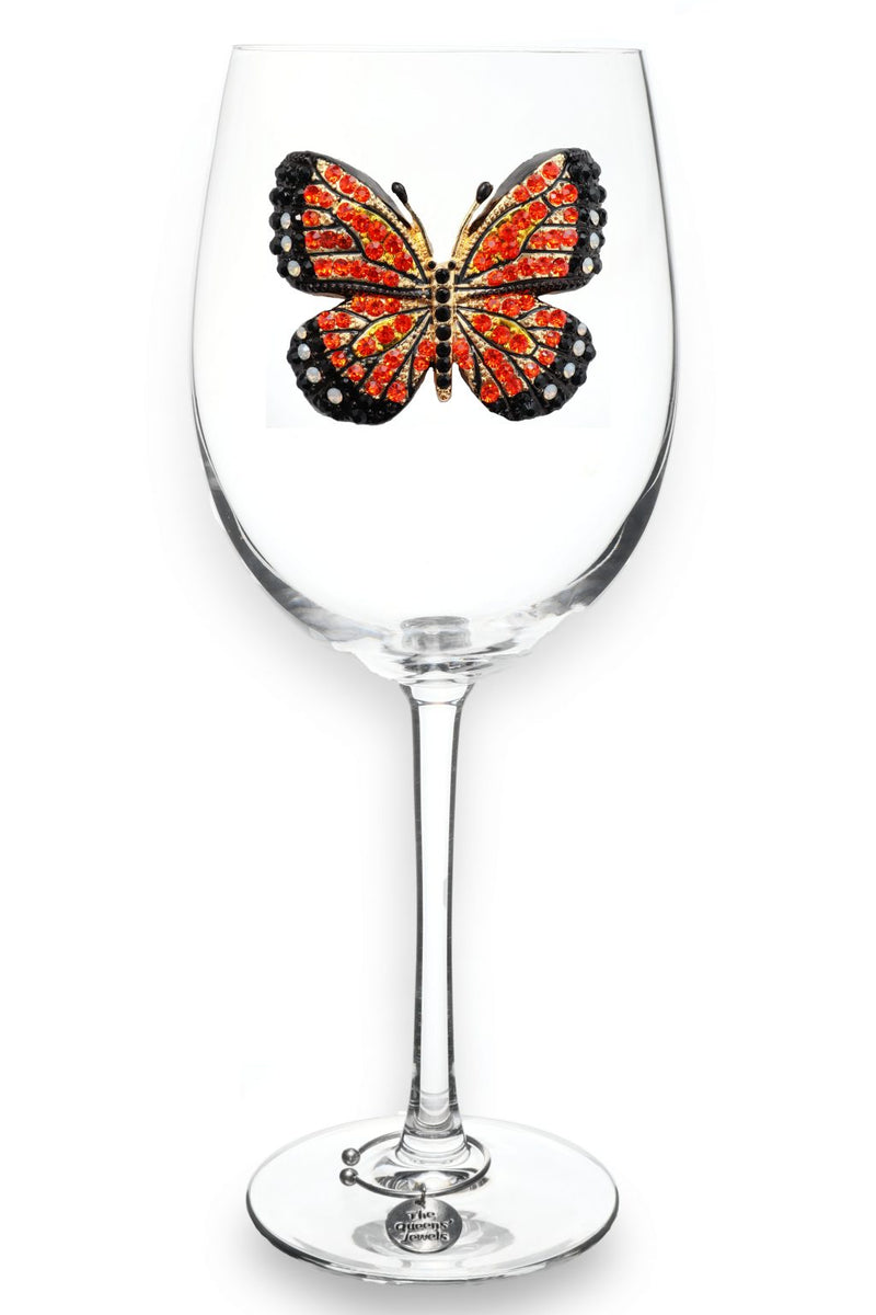 QJ Stemmed Wine Glass - Monarch Butterfly