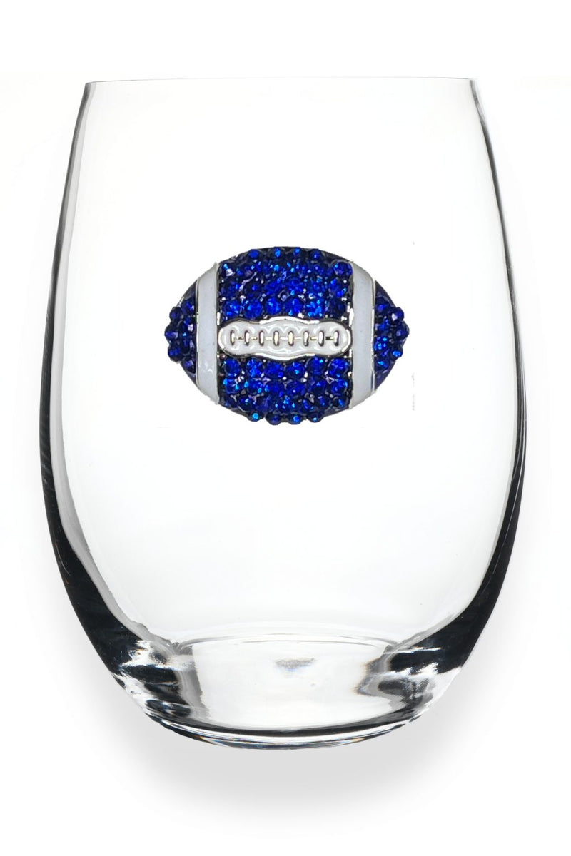 QJ Stemless Wine Glass - Football Blue/White