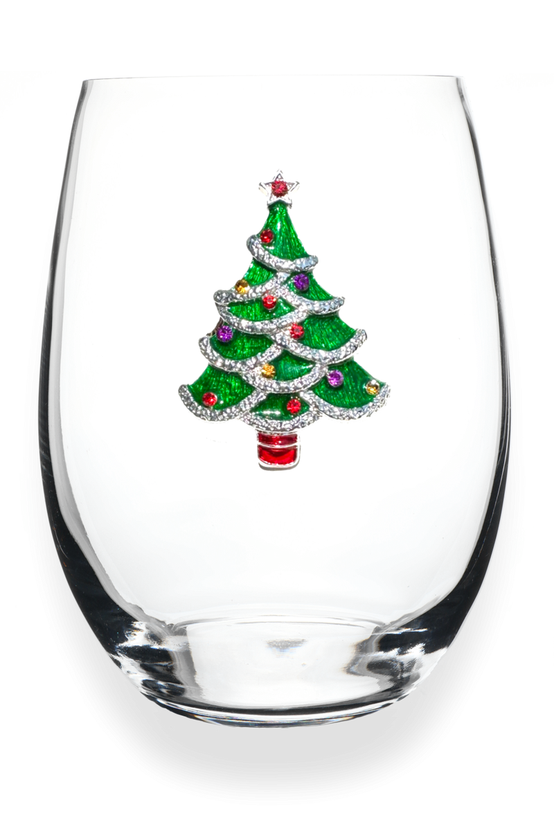 QJ Stemless Wine Glass - Christmas Tree