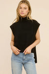 High-Low Turtleneck Tank Sweater - Black