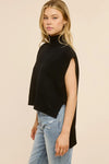 High-Low Turtleneck Tank Sweater - Black