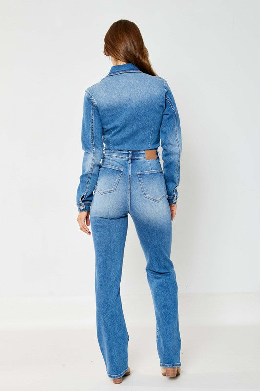 Denim Long Sleeve Jumpsuit - Med. Denim