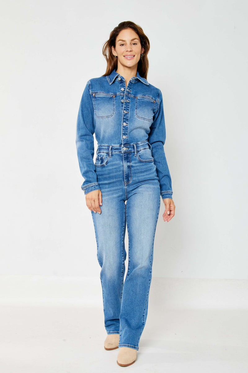 Denim Long Sleeve Jumpsuit - Med. Denim