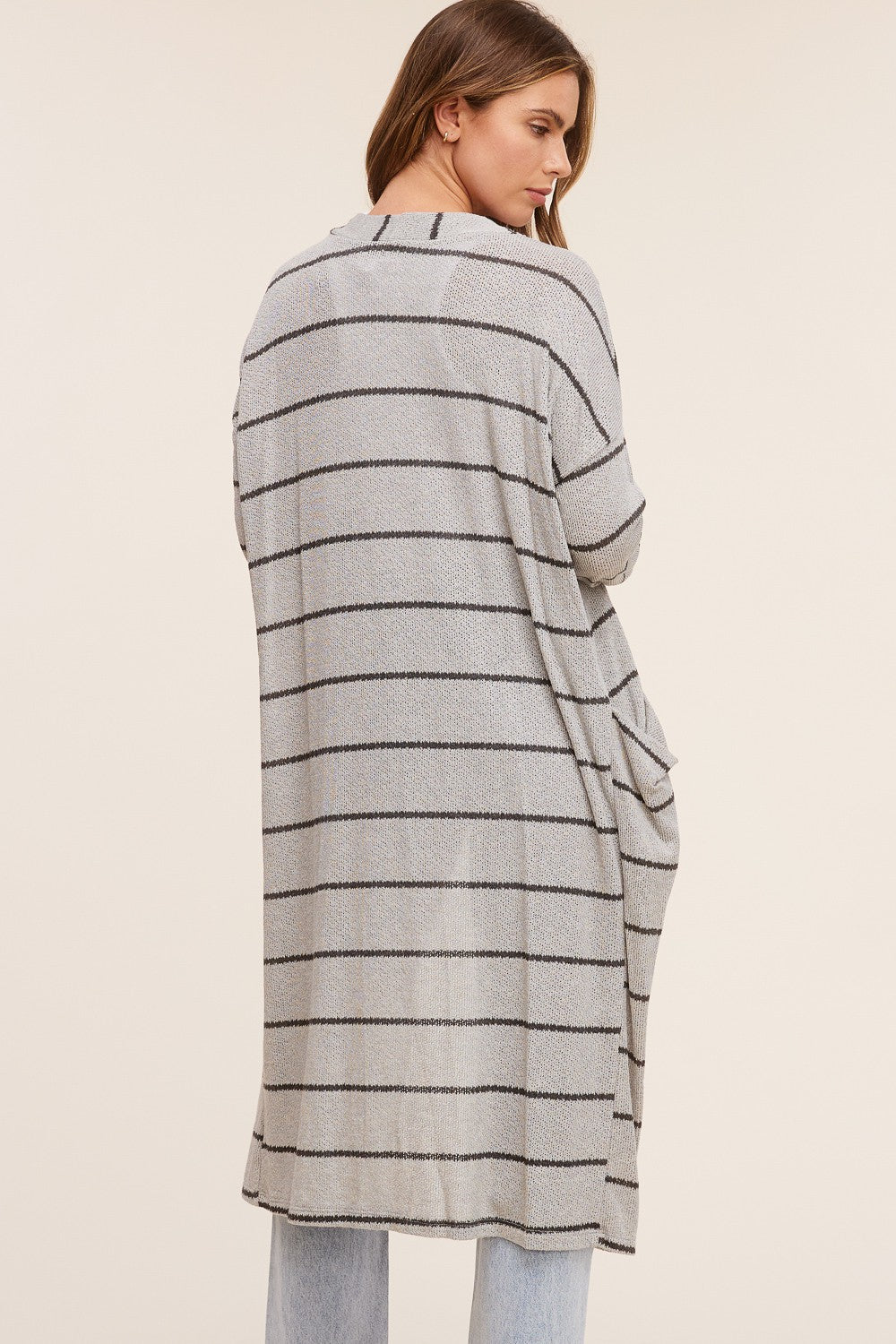 Striped Lightweight Knit Duster - Grey