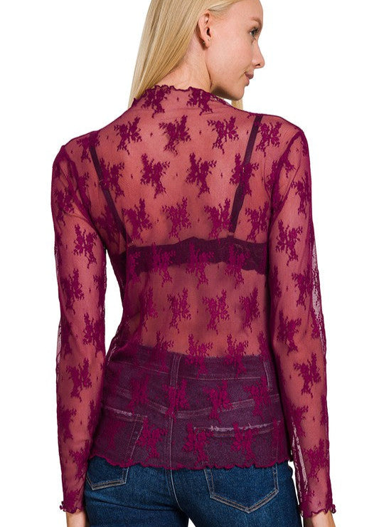Lace Sheer Layering Top - Cabernet