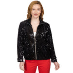 Sequin Zip-Up Short Jacket - Black