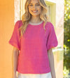 Pearl Trim Tweed Top - Hot Pink