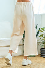 Raw Edge Hem Elastic Waist Pant - Ivory