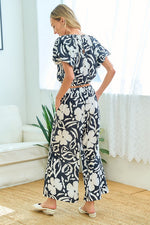 Wide Leg Floral Pant - Black/White