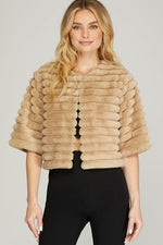 Striped Faux Fur Crop Jacket - Taupe