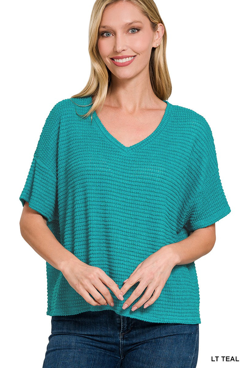 Back Patch Detail Textured Top - Teal