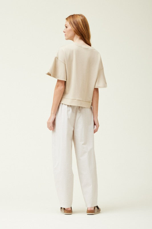 Striped Wide Leg Pant - Natural