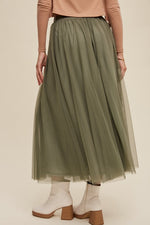 Elastic Waist Tulle Maxi Skirt - Sage