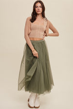 Elastic Waist Tulle Maxi Skirt - Sage