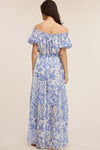 Botanical Off The Shoulder Dress - White/Blue