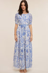 Botanical Off The Shoulder Dress - White/Blue