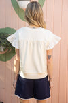 Ruffle Sleeve Bow Top - Cream