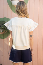 Ruffle Sleeve Bow Top - Cream