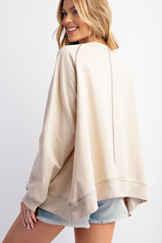 Contrast Stitch Pullover Top - Sand