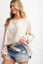 Contrast Stitch Pullover Top - Sand