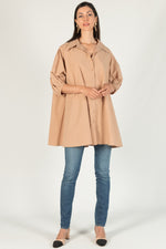 Poplin Puff Sleeve Tunic Top - Latte