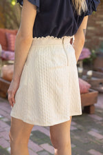 Elastic Waist Textured Skirt - Cream