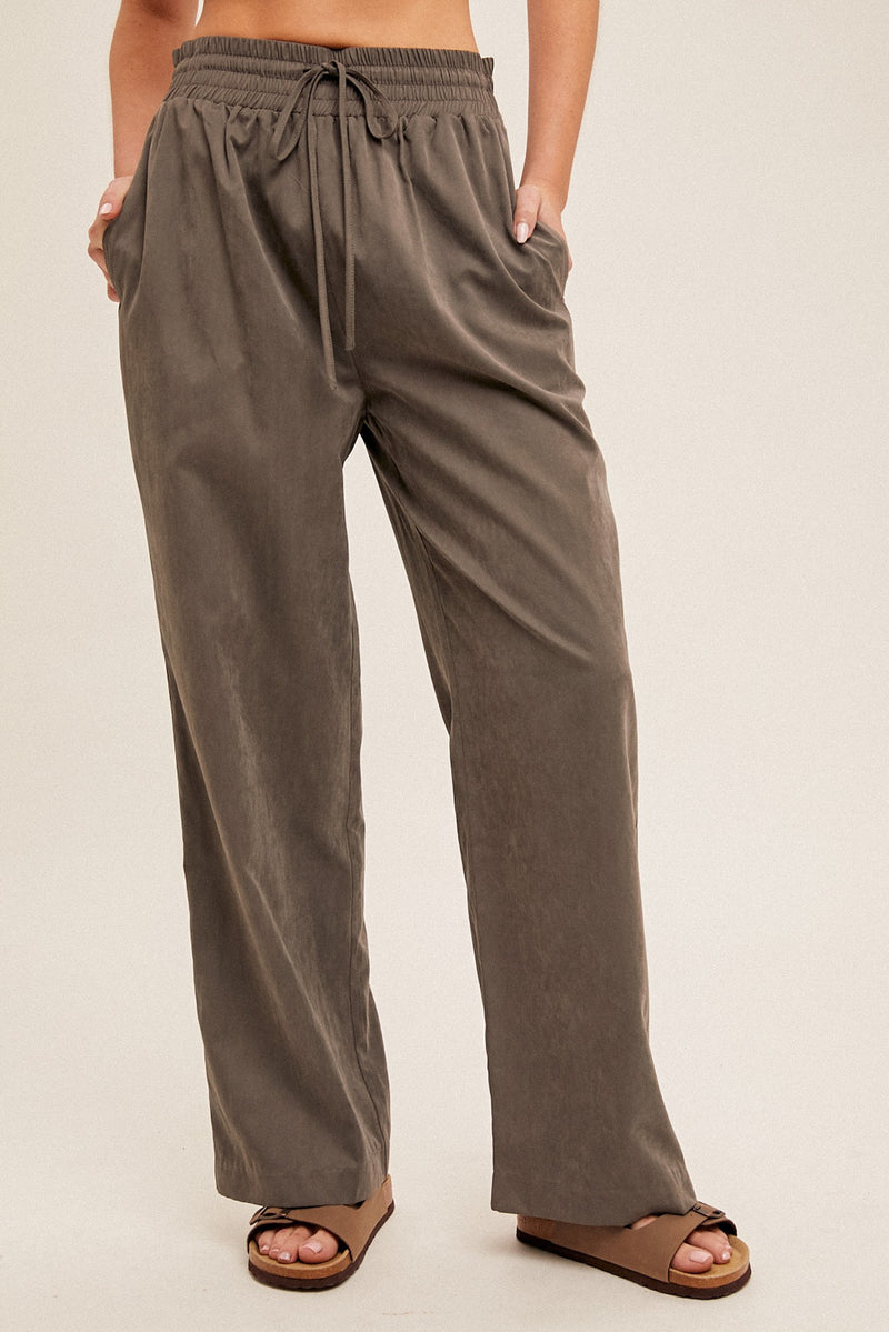 Drawstring Elastic Waist Pant - Charcoal