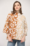 Animal Print Color Block Top - Caramel