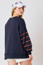 Sequin Tiger Striped Sweater - Navy