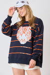 Sequin Tiger Striped Sweater - Navy