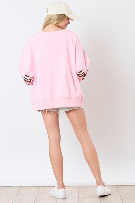 Football Ribbon Sequin Sweatshirt - Pink