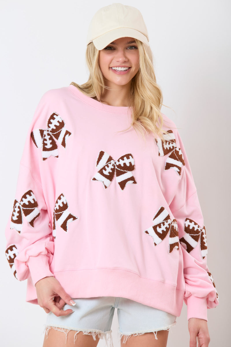 Football Ribbon Sequin Sweatshirt - Pink