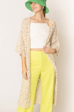Geometric Pattern Crochet Long Cardigan - Ivory