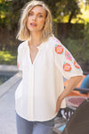 Embroidered Raglan Sleeve Top - Ivory