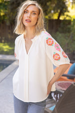 Embroidered Raglan Sleeve Top - Ivory