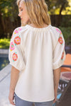 Embroidered Raglan Sleeve Top - Ivory