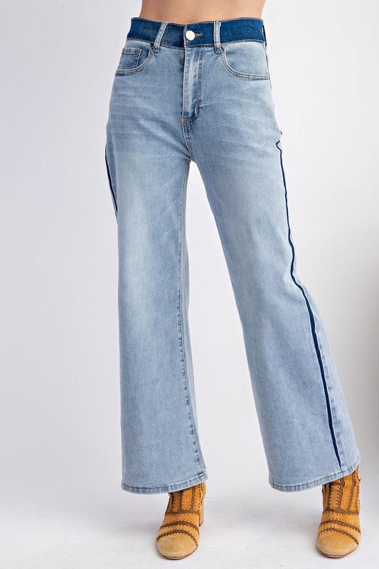 Wide Leg Washed Denim w/Contrast Jean