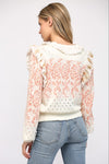 Ruffle Trim Button Front Sweater - Ivory