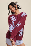 Flower Detail Chunky Sweater - Plum