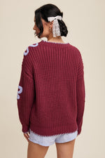 Flower Detail Chunky Sweater - Plum