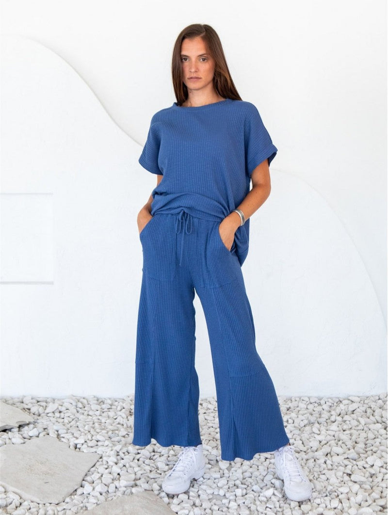 Easy Wear Ribbed Pant - Denim