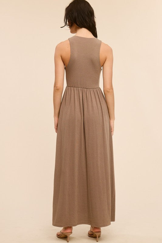 Crewneck Sleeveless Maxi Dress - Mushroom