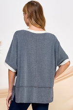 Asymmetrical Exposed Seam Top - Steel Blue