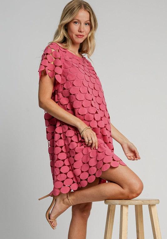 Polka Dot Lace Dress - Raspberry