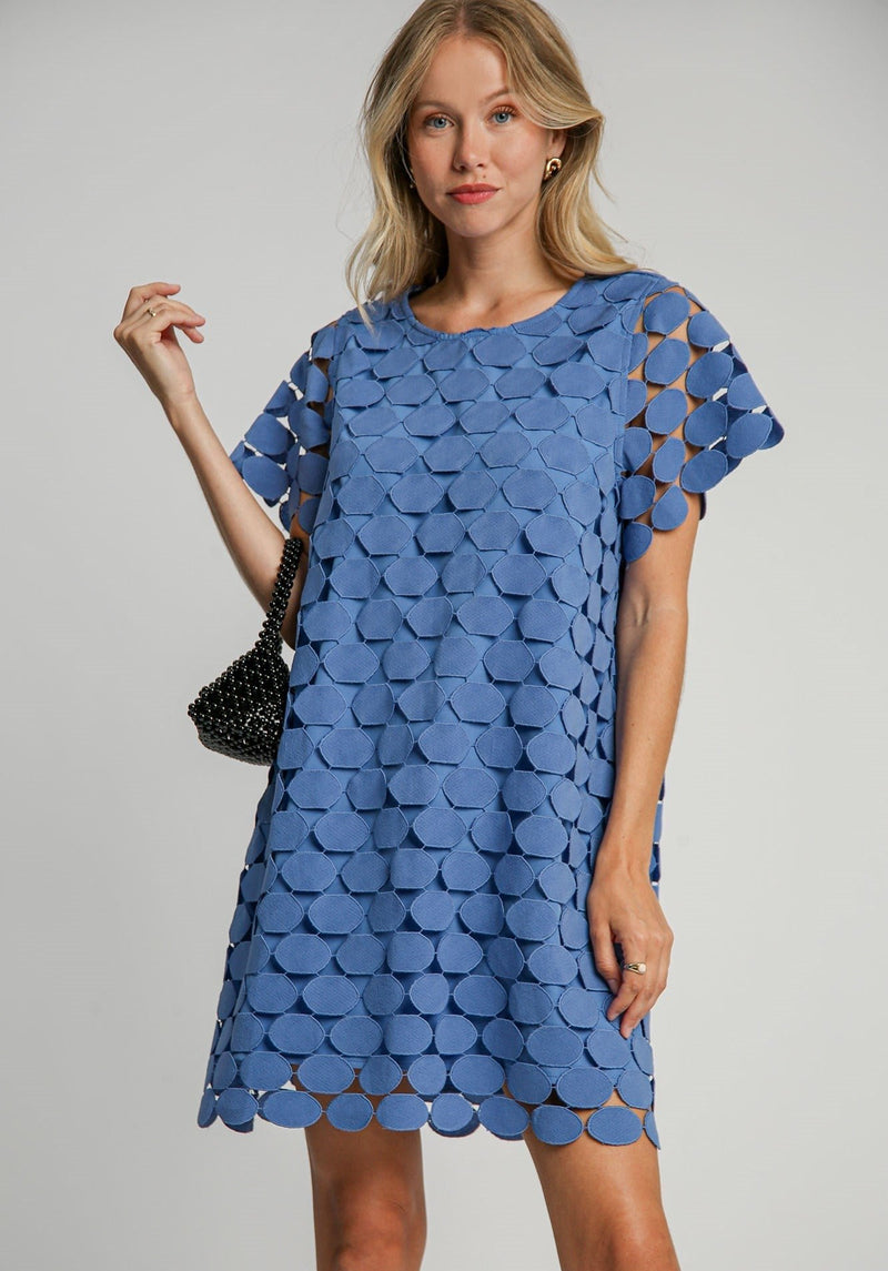 Polka Dot Lace Dress - Orchid Blue