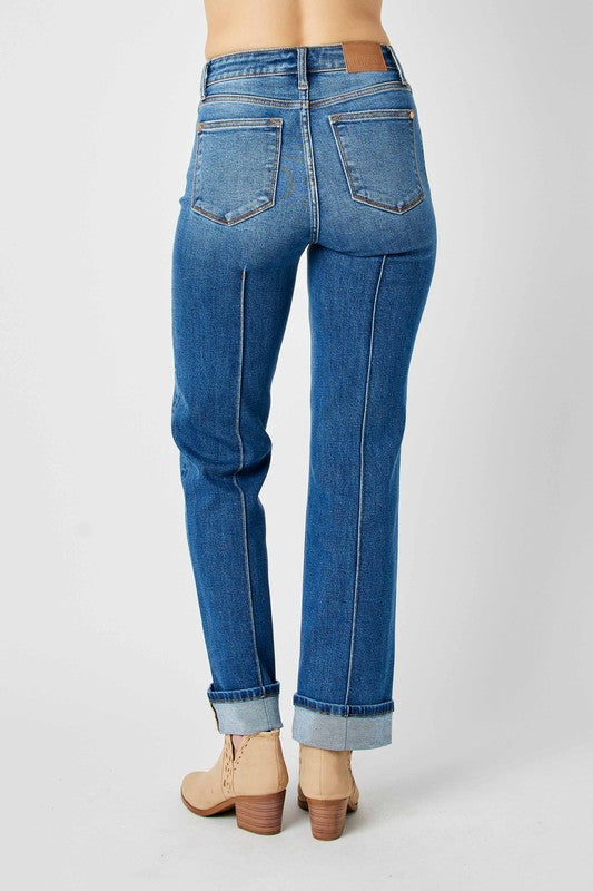 JB82571 High Waist Front Seam Jean - Med. Denim