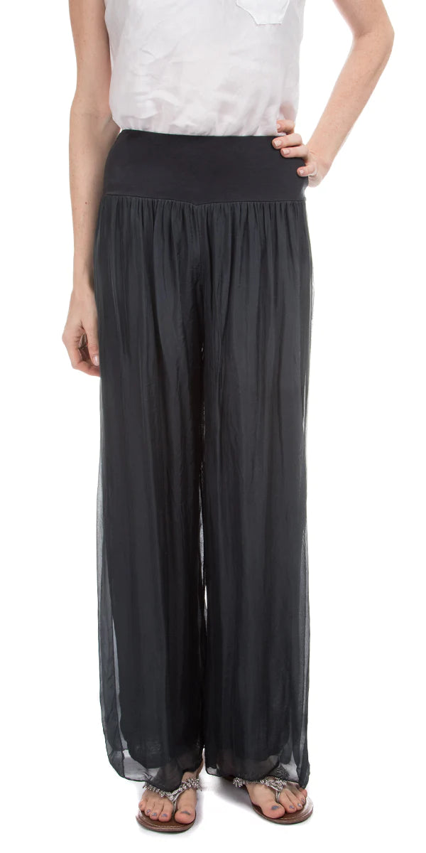 Chiffon Flowy Slit Pants - Black