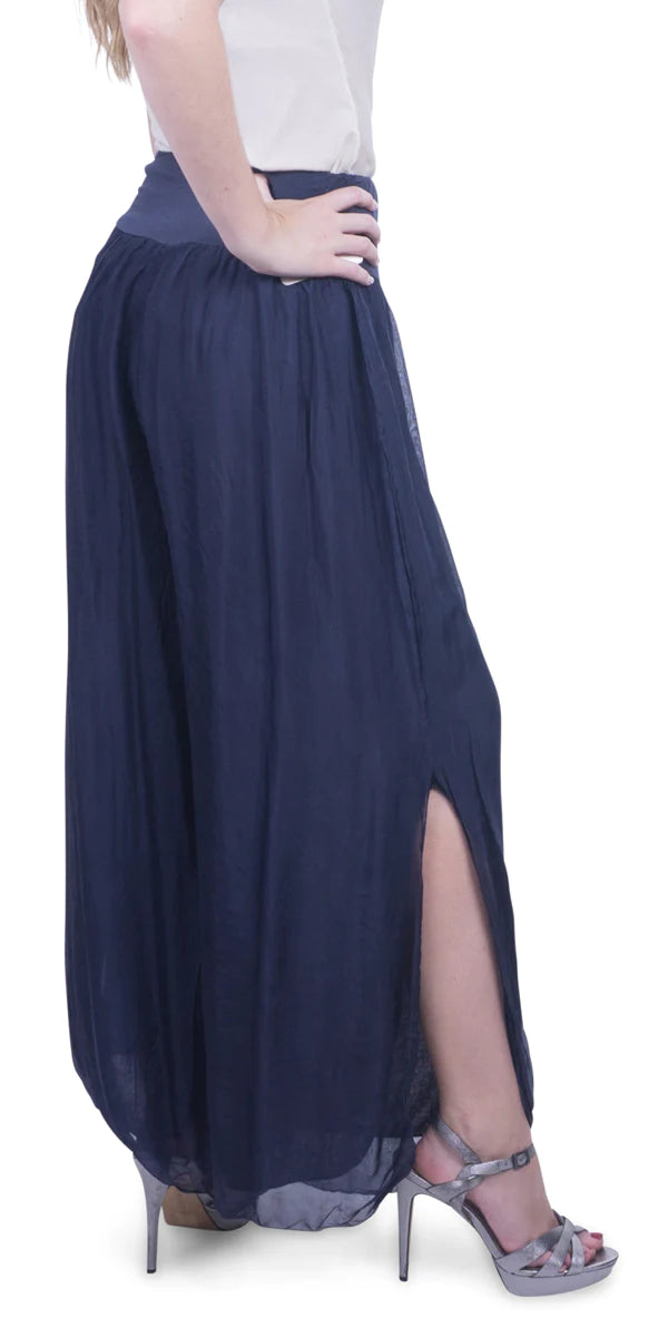 Chiffon Flowy Slit Pants - Navy