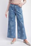 Floral Print Wide Leg Denim Pant - Med. Denim